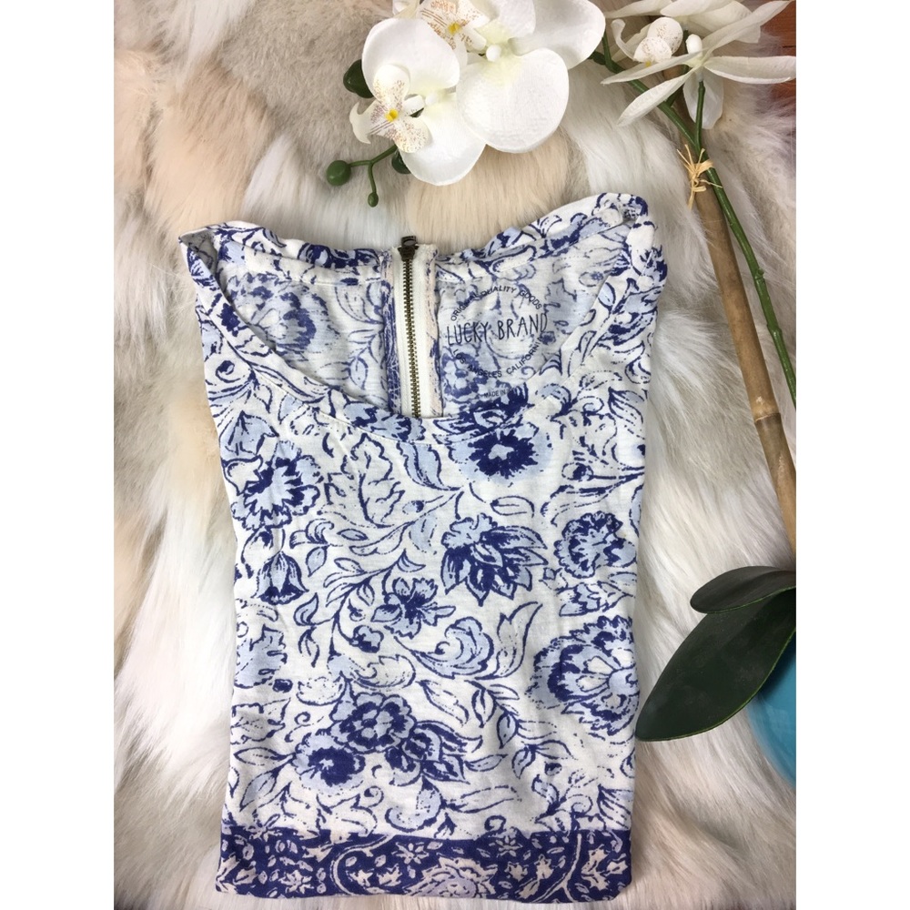 Lucky Brand Printed zip-back Floral knit top